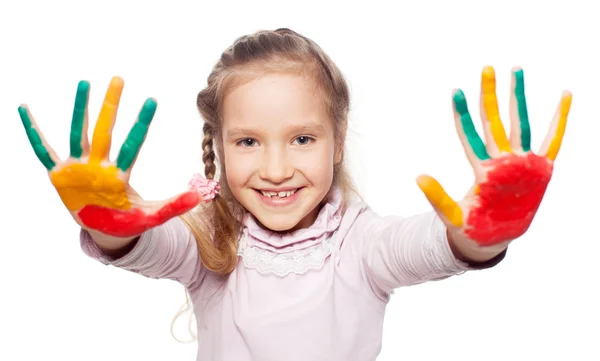 Girl with painted palms — Stock Photo, Image