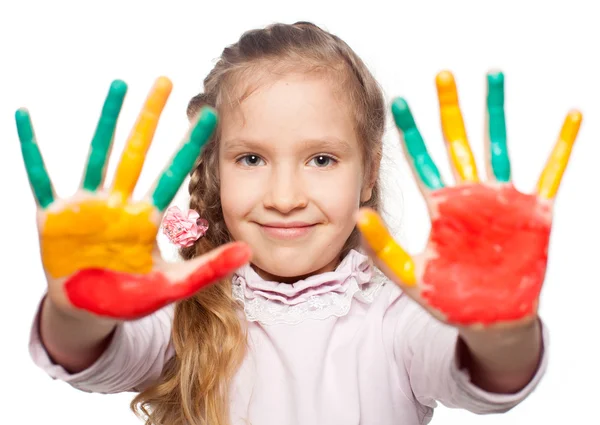 Menina com palmas pintadas — Fotografia de Stock