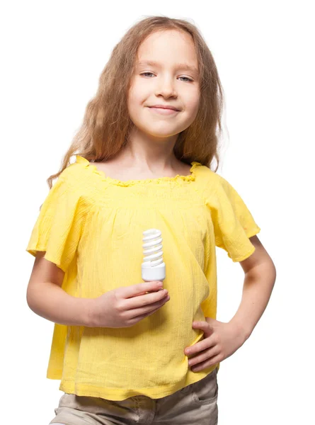 Dítě s žárovkou — Stock fotografie