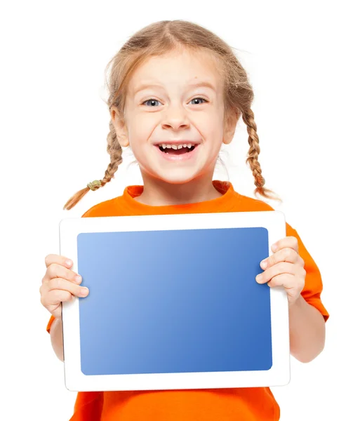 Tablet ile mutlu bir çocuk — Stok fotoğraf