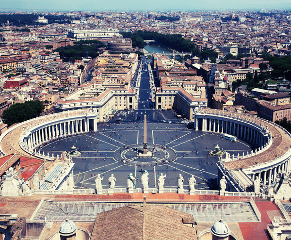 Cathedral of St Peters. St. Peter's Basilica, Vaticano, Italy, Rome. view from the dome. St. Peter's Square