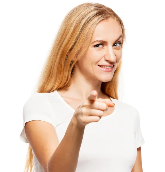 Mujer mostrando pulgares hacia la cámara — Foto de Stock