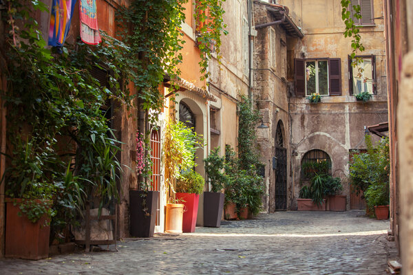 Roman street. Italy. old streets in Trastevere