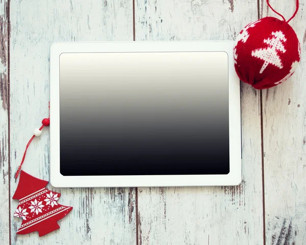 Tablet no fundo de Natal — Fotografia de Stock