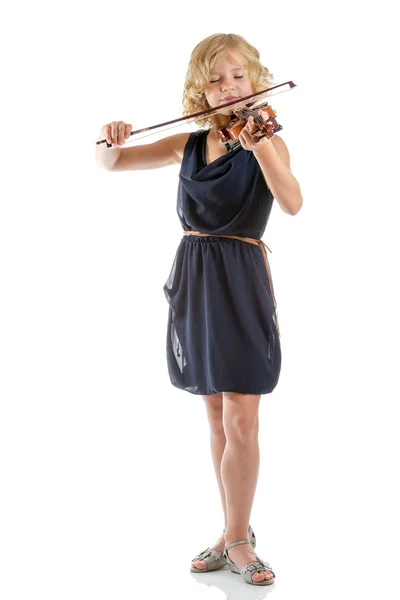 Mädchen spielt Geige auf weißem Hintergrund — Stockfoto