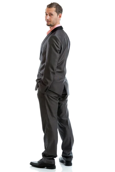 Πλήρες μήκος κοστούμι επιχειρηματίας γραβάτα στέκεται — Φωτογραφία Αρχείου