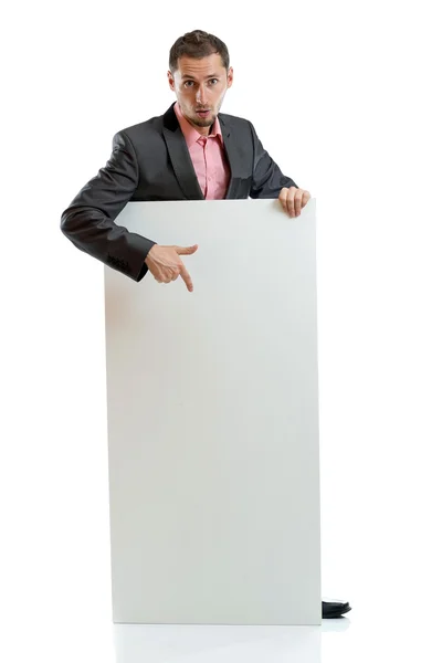 Suit tie businessman displaying placard — Stock Photo, Image