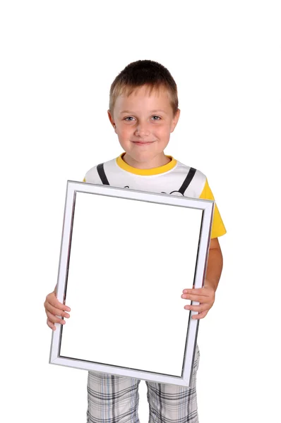 Beyaz bir çerçeve ile küçük çocuk