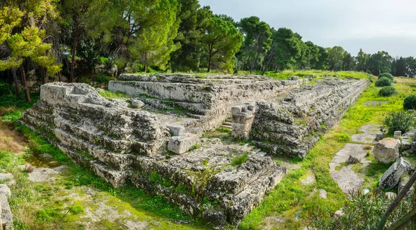 Vista Panorâmica Para Altar Hieron Ruínas Antigo Bairro Nápoles Siracusa — Fotografia de Stock