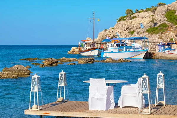 Bir sahil Cafe. Kolymbia. Rhodes, Yunanistan — Stok fotoğraf