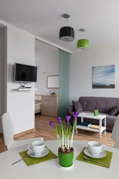 Interieur einer modernen Wohnung im skandinavischen Stil. Hinweis: alle Fotos / Abbildungen an den Wänden sind von mir gemacht und gedruckt. — Stockfoto