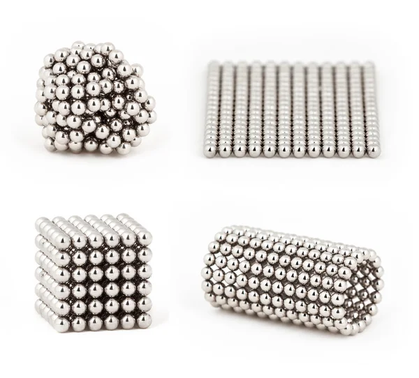 Samenstelling van magnetische metalen ballen, van chaos naar ideale vorm — Stockfoto