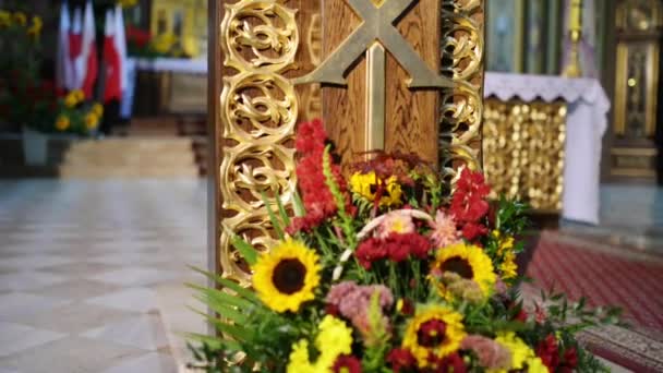 Collegiale basiliek van Heilige Drievuldigheid in Myszyniec — Stockvideo