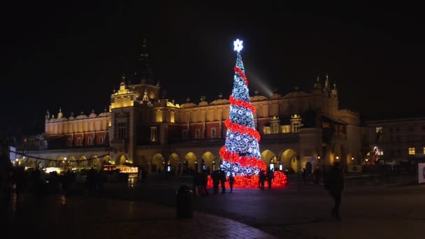 크라쿠프 의 중앙 광장에 크리스마스 트리 — 비디오