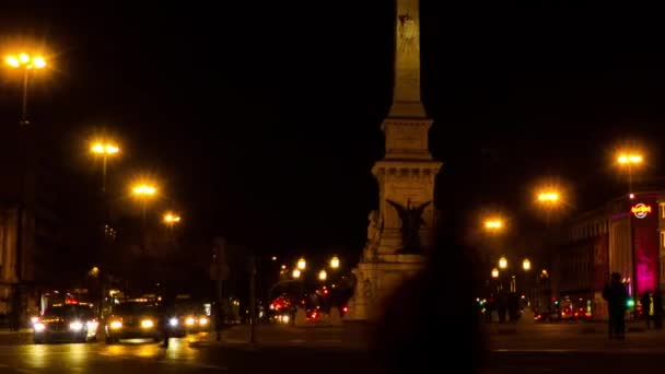 Restauradores Plein in de stad Lissabon, Portugal — Stockvideo