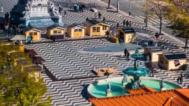 Plaza Rossio en la ciudad de Lisboa, en Portugal — Vídeos de Stock