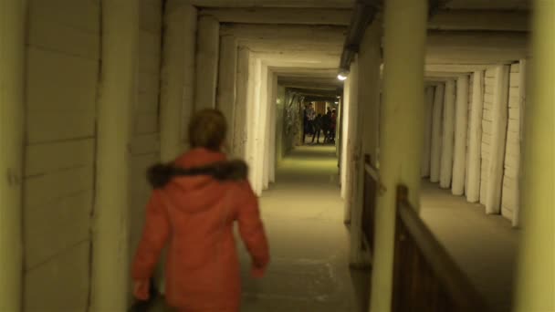 Meisje gaat op Wieliczka zoutmijn, Krakow — Stockvideo
