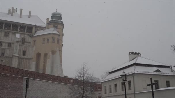 Nieve invernal en Wawel en Cracovia, Polonia — Vídeos de Stock