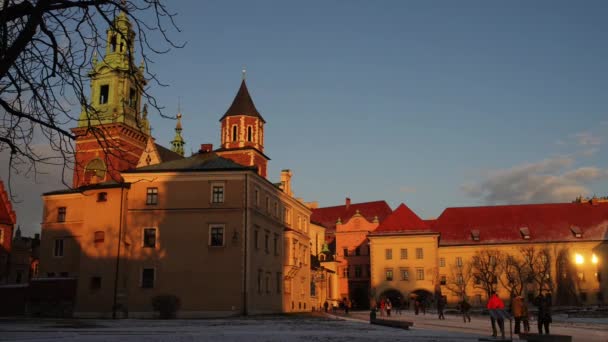 Wawel aan oever van de Vistula rivier in Krakau, Polen — Stockvideo