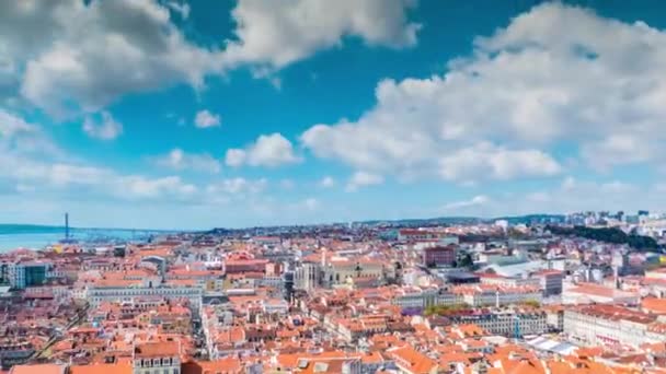 Timelapse 4k: Lissabon Panorama. Lissabon är huvudstad i Portugal. Är det kontinentala Europas västligaste storstad. Lissabon ligger i västra Iberiska halvön på Atlanten och floden Tejo. — Stockvideo