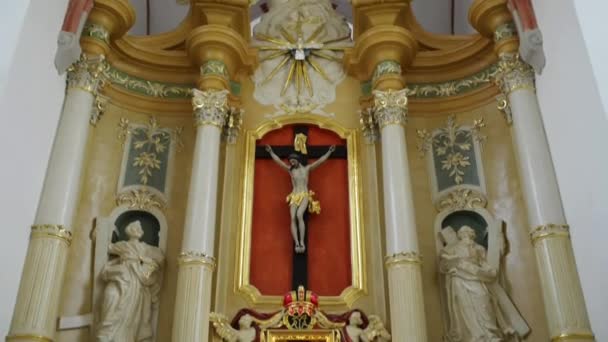 Gniezno, Πολωνία - Σεπτέμβριος 26 2015: Εκκλησία της Κοιμήσεως και St. Anthony σε Gniezno, Πολωνία - κατοικούνται από είχαν Φραγκισκανών Friars του επαρχία του Γκντανσκ πρόωρη εκκλησία, Ίδρυμα Premysl ΙΙ. — Αρχείο Βίντεο