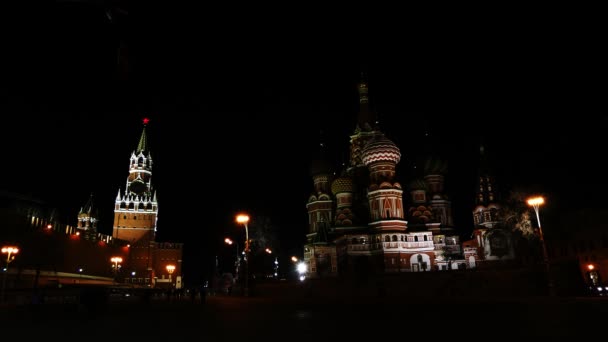 4k-Kathedrale der vasilisch gesegneten oder heiligen Basilikum-Kathedrale, ist eine Kirche auf dem Roten Platz in Moskau, Russland, bekannt als Kathedrale der Fürbitte der heiligsten Gottesmutter auf dem Burggraben oder der Pokrowski-Kathedrale — Stockvideo