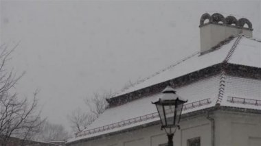 Yoğun kar yağışı Krakow Merkezi. Krakow şehir, Lesser Poland, şehir merkezinde bulunan asıl kentsel alandır.
