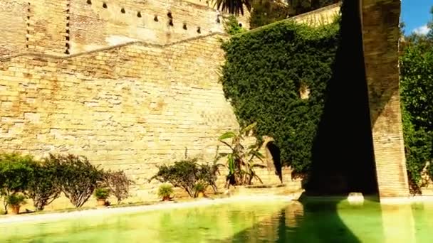 Královský palác La Almudaina je Alcazar (opevněný palác) palmy, hlavní město ostrova Mallorca, Španělsko. Které byly postaveny jako arabské pevnosti, jako královská rezidence v počátku 14. století. — Stock video