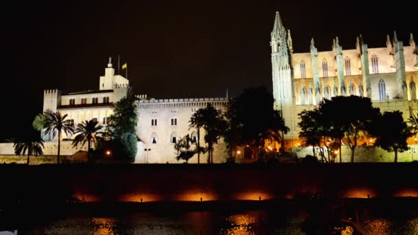 Katedrála Santa Maria z Palmy, více obyčejně odkazoval se na jako La Seu, je gotická římskokatolická katedrála v Palmě, Mallorca, Španělsko, postavený na místě již existující arabské mešity. — Stock video