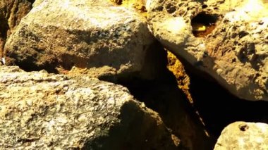 Sahil Mallorca, İspanya Palma town yakınındaki kayalık sahil mavi denizi.