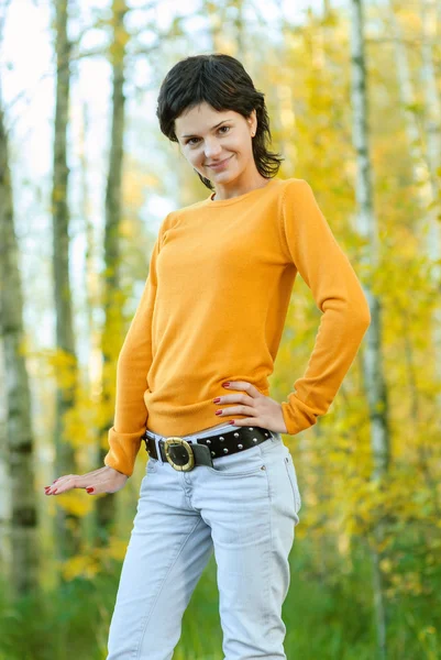 Girl in yellow sweater — Stock Photo, Image