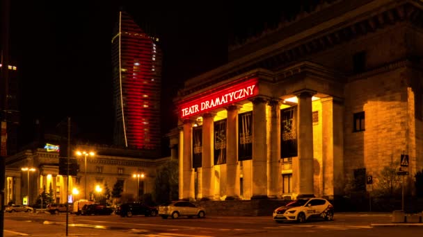 延时：戏剧。文化科学夜宫是波兰华沙著名的高层建筑. — 图库视频影像