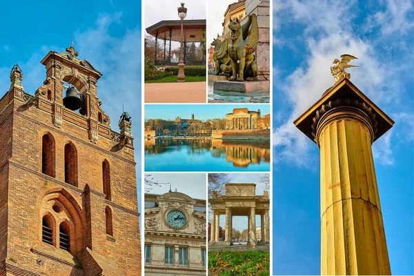 Collage Photo Lieux Célèbres Paysages Urbains Toulouse Est Capitale Département — Photo