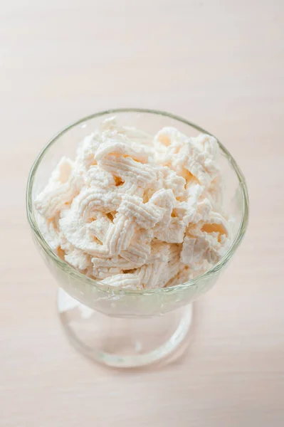 Tasty Dessert Whipped Cream Glass Bowl Stands Table — Stock Photo, Image