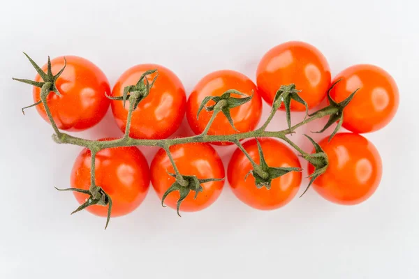Ωρίμανση Κόκκινες Ντομάτες Ένα Κλαδί Λευκό Φόντο — Φωτογραφία Αρχείου