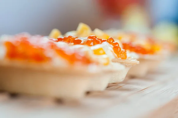 Tartlets Caviar Corn Wooden Hardboard — Stock Photo, Image