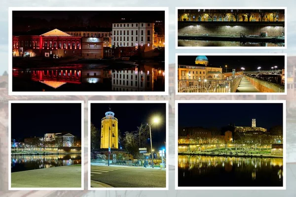 Colagem Fotos Lugares Famosos Paisagens Urbanas Toulouse Capital Departamento Francês — Fotografia de Stock
