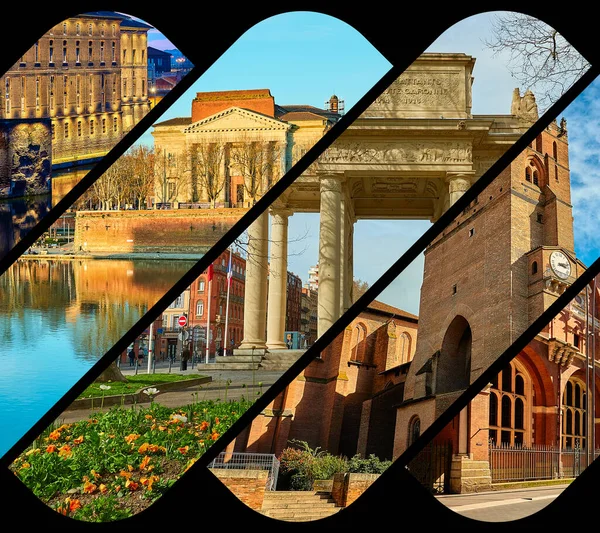 Photo Collage Famous Places Cityscapes Toulouse Capital French Department Haute — Stock Photo, Image