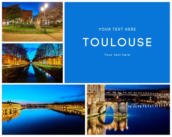 Fotocollage Lugares Famosos Paisajes Urbanos Toulouse Capital Del Departamento Francés —  Fotos de Stock