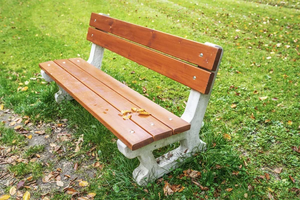 Деревянная скамейка осенью — стоковое фото