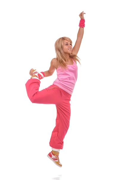 Woman in pink clothes doing fitness — Stock Photo, Image