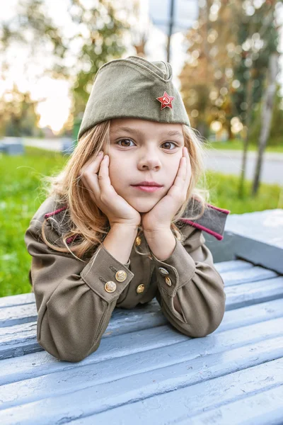 Small girl in Soviet military uniforms — Stock Photo, Image