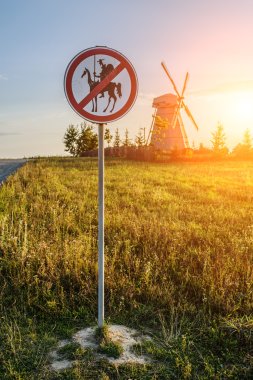 Road sign prohibits Don Quixote