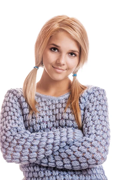 Mooie blonde in pullover — Stockfoto