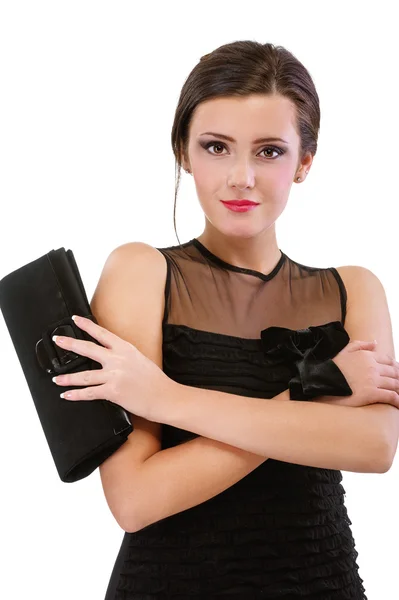 Retrato de jovem mulher em vestido preto — Fotografia de Stock