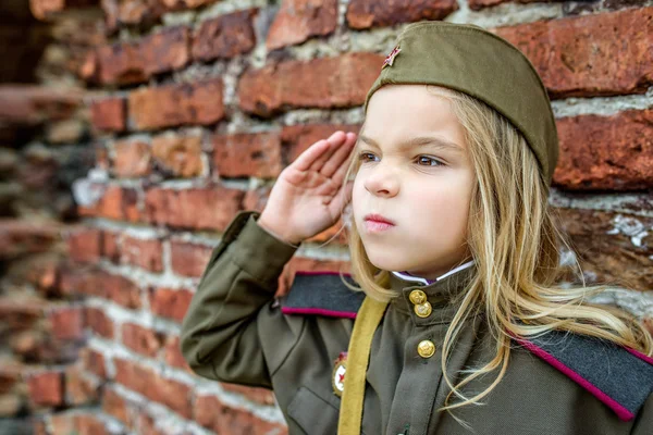 Small girl in Soviet military uniforms — Stock Photo, Image