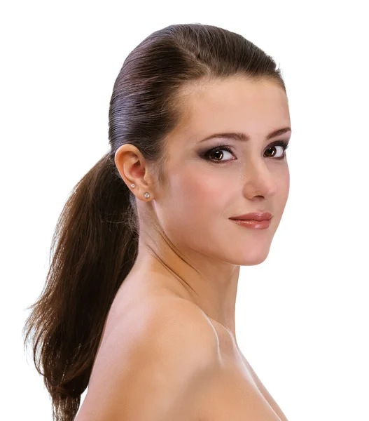 Beautiful girl close up with bared shoulders — Stock Photo, Image