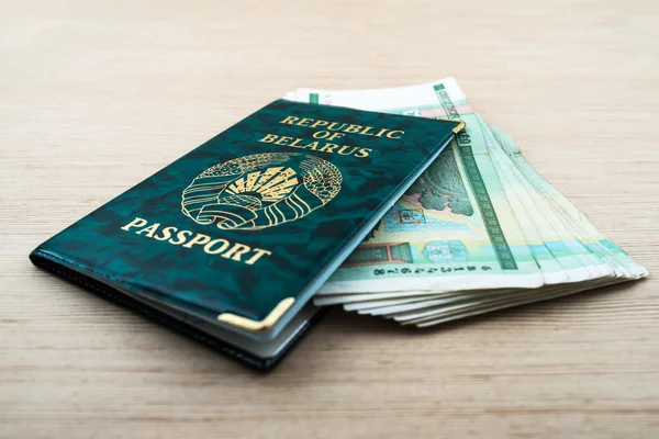 Passport of Belarus with rubles — Stock Photo, Image