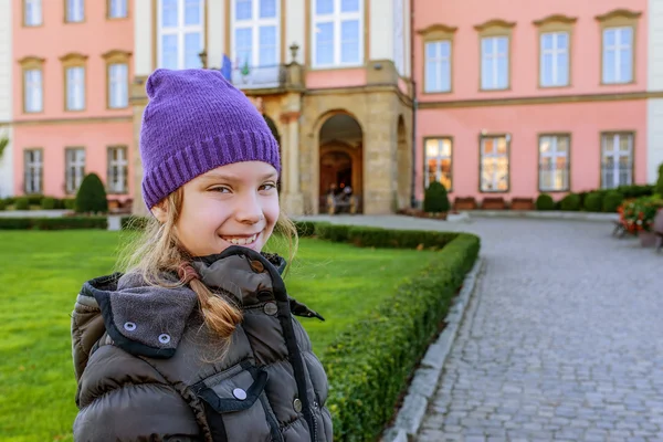 Little smiling girl in Ksiaz is castle — Stock Photo, Image