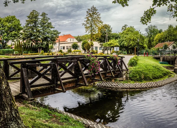 Old wooden bridge in Barczewo, Poland — Zdjęcie stockowe